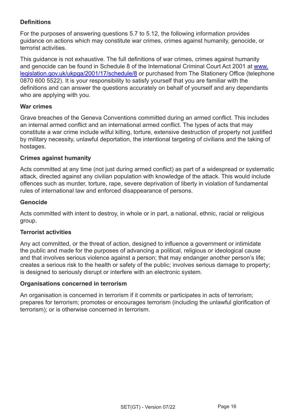 Form SET(GT) Application for Settlement for a Person Granted Limited Leave Under the Dedicated Grenfell Immigration Policy for Survivors - United Kingdom, Page 16