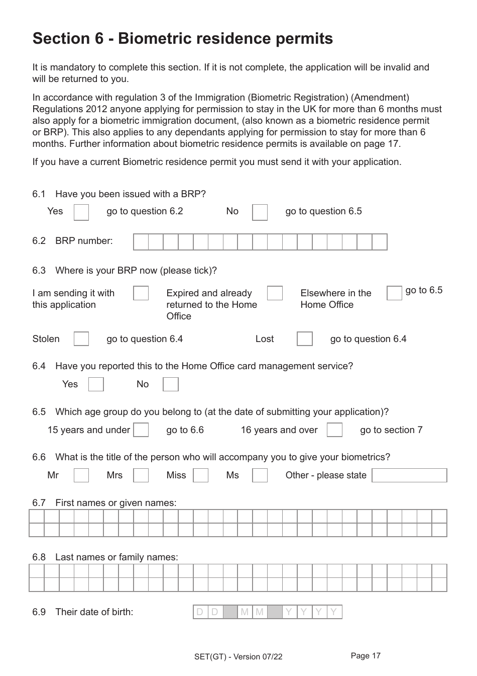 Form SET(GT) Application for Settlement for a Person Granted Limited Leave Under the Dedicated Grenfell Immigration Policy for Survivors - United Kingdom, Page 17