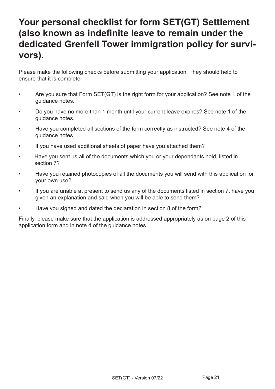 Form SET(GT) Application for Settlement for a Person Granted Limited Leave Under the Dedicated Grenfell Immigration Policy for Survivors - United Kingdom, Page 21
