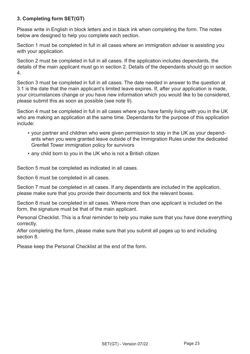 Form SET(GT) Application for Settlement for a Person Granted Limited Leave Under the Dedicated Grenfell Immigration Policy for Survivors - United Kingdom, Page 23