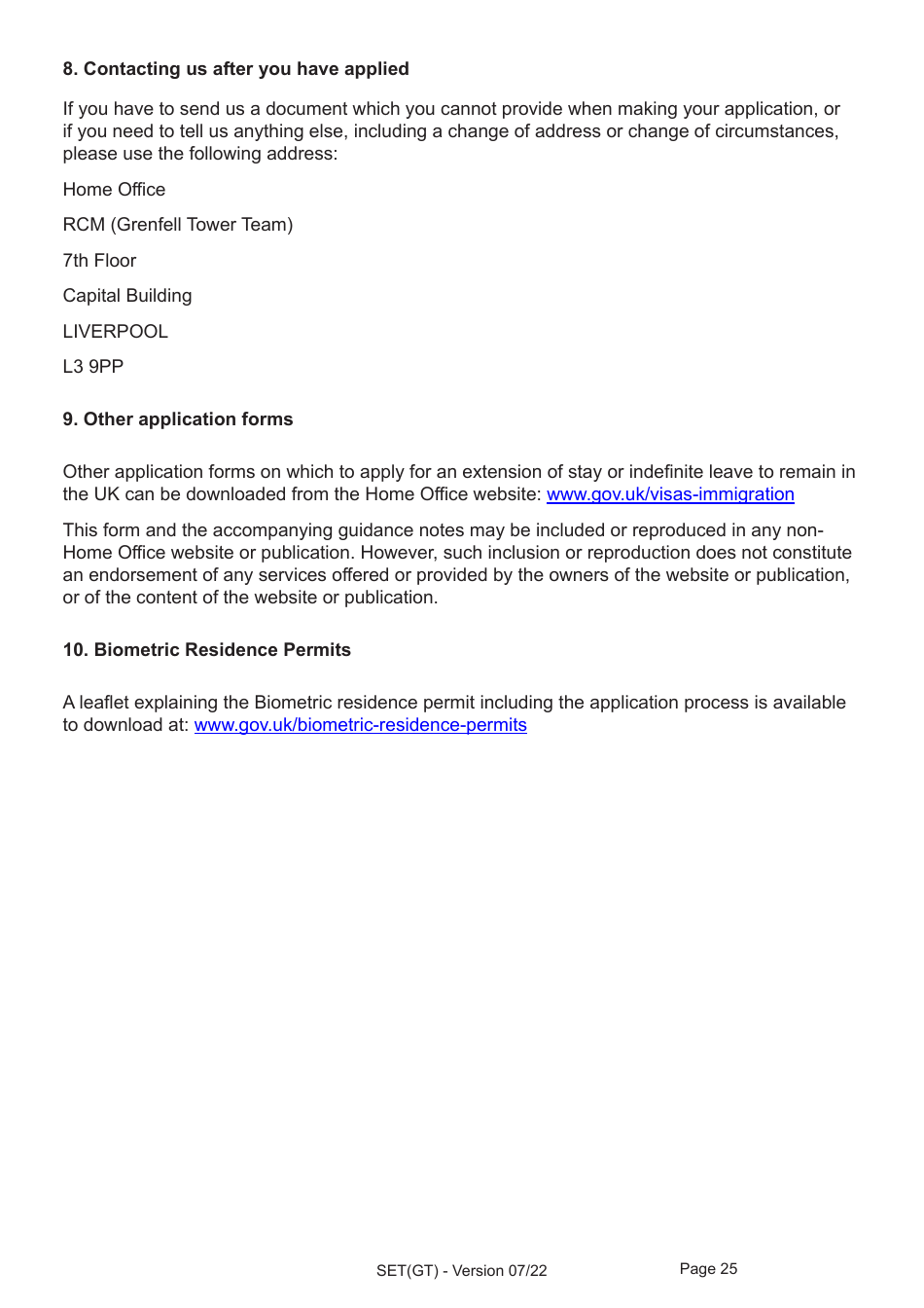 Form SET(GT) Application for Settlement for a Person Granted Limited Leave Under the Dedicated Grenfell Immigration Policy for Survivors - United Kingdom, Page 25
