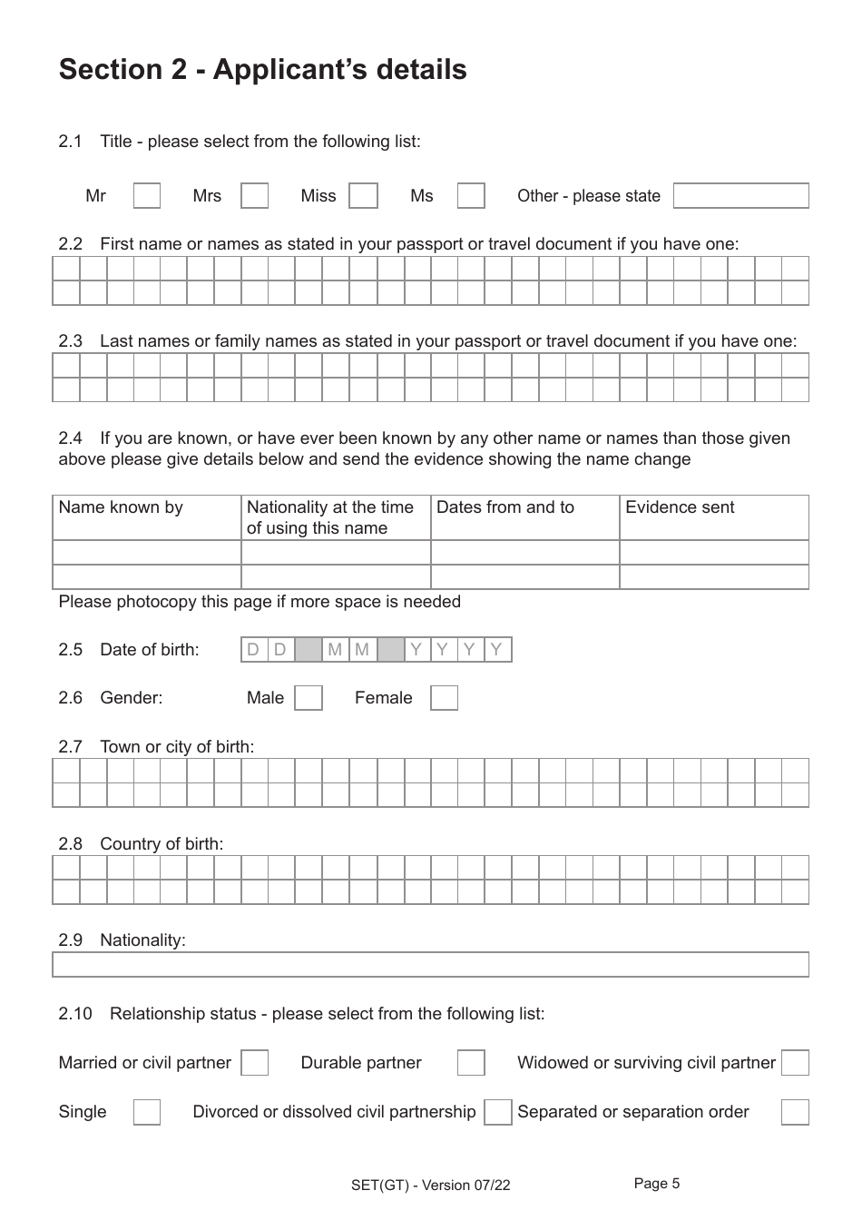 Form SET(GT) Application for Settlement for a Person Granted Limited Leave Under the Dedicated Grenfell Immigration Policy for Survivors - United Kingdom, Page 5