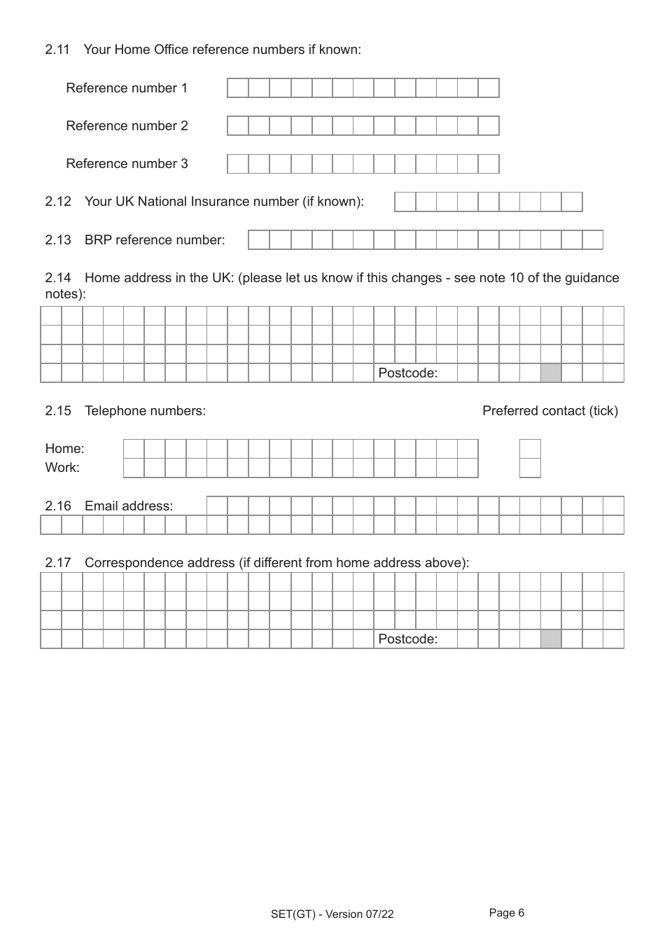 Form SET(GT) Application for Settlement for a Person Granted Limited Leave Under the Dedicated Grenfell Immigration Policy for Survivors - United Kingdom, Page 6