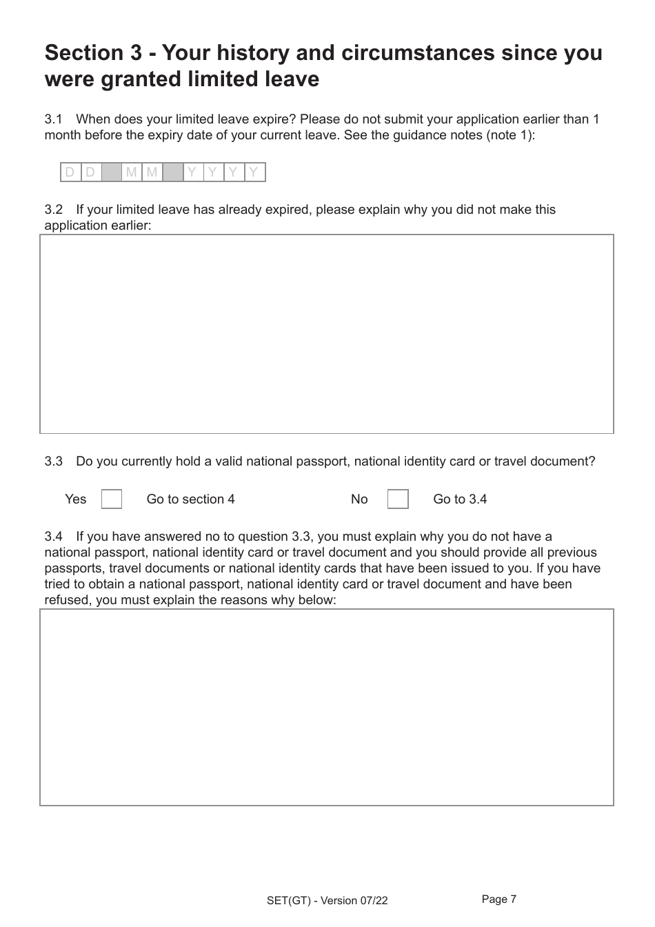 Form SET(GT) Application for Settlement for a Person Granted Limited Leave Under the Dedicated Grenfell Immigration Policy for Survivors - United Kingdom, Page 7