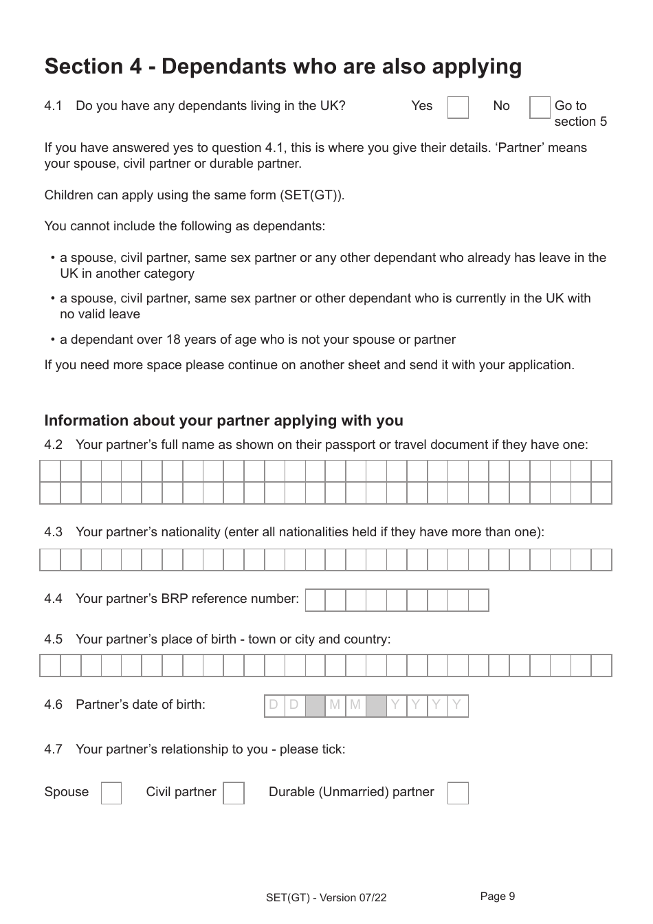 Form SET(GT) Application for Settlement for a Person Granted Limited Leave Under the Dedicated Grenfell Immigration Policy for Survivors - United Kingdom, Page 9