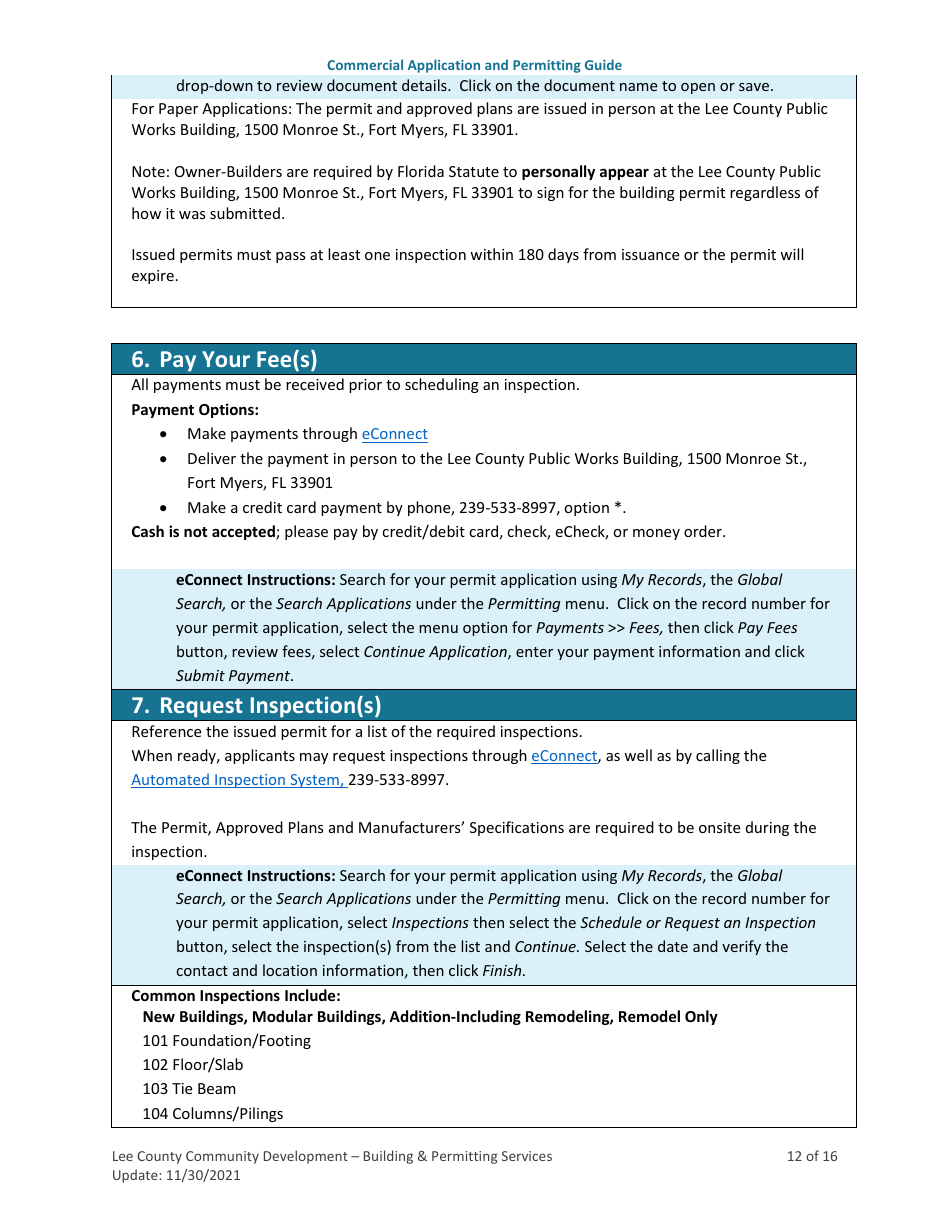 Commercial Building (New Construction, Alterations / Remodeling, Additions, Accessory Structures, and Modular) Application and Permitting Guide - Lee County, Florida, Page 12
