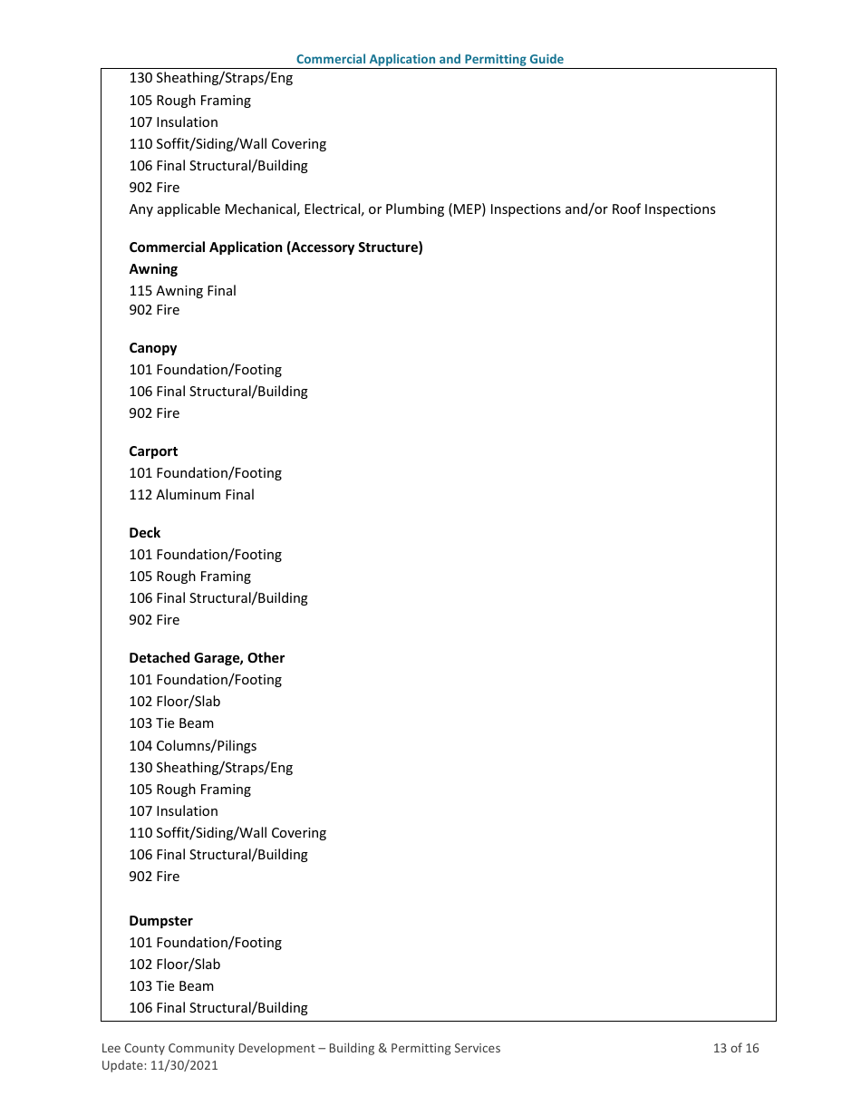 Commercial Building (New Construction, Alterations / Remodeling, Additions, Accessory Structures, and Modular) Application and Permitting Guide - Lee County, Florida, Page 13