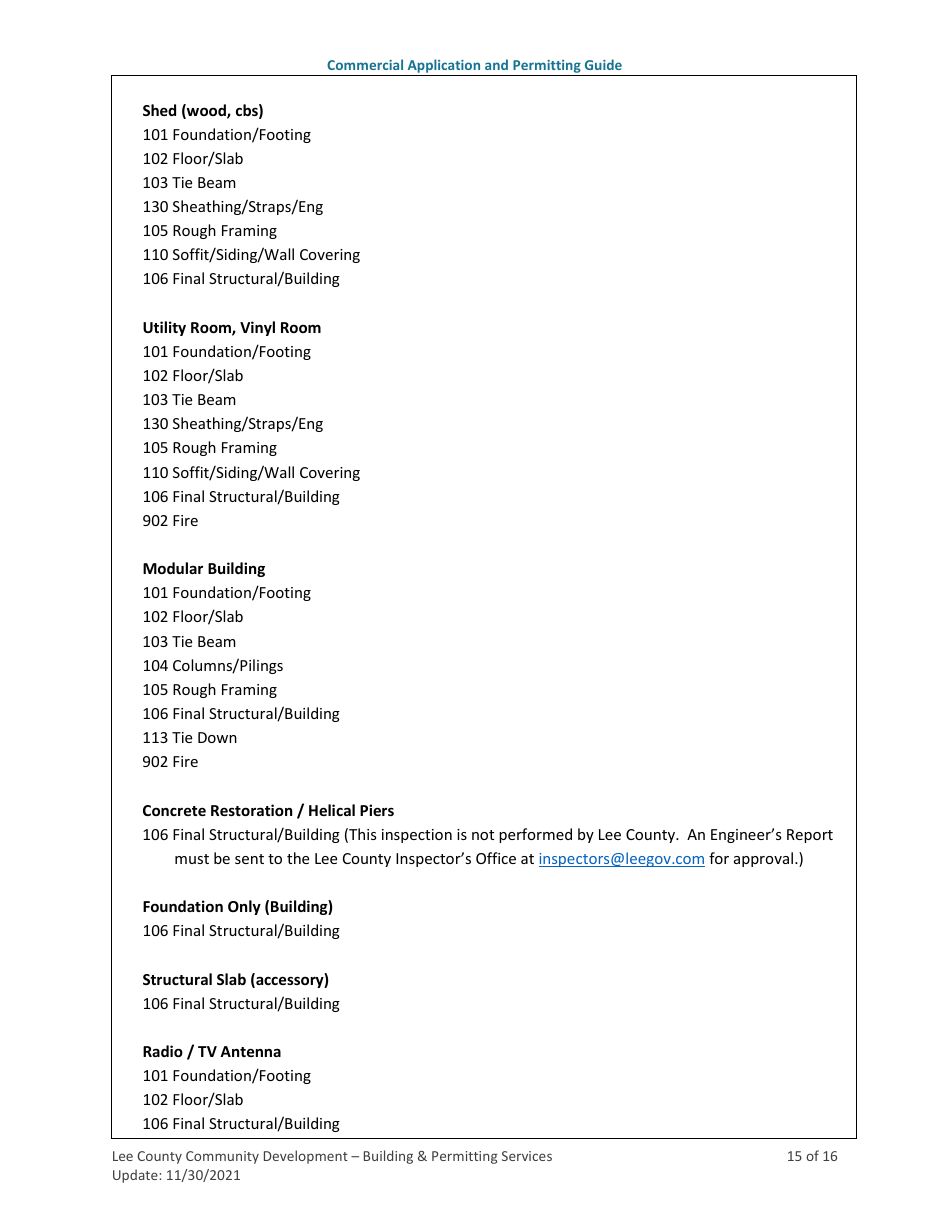 Commercial Building (New Construction, Alterations / Remodeling, Additions, Accessory Structures, and Modular) Application and Permitting Guide - Lee County, Florida, Page 15