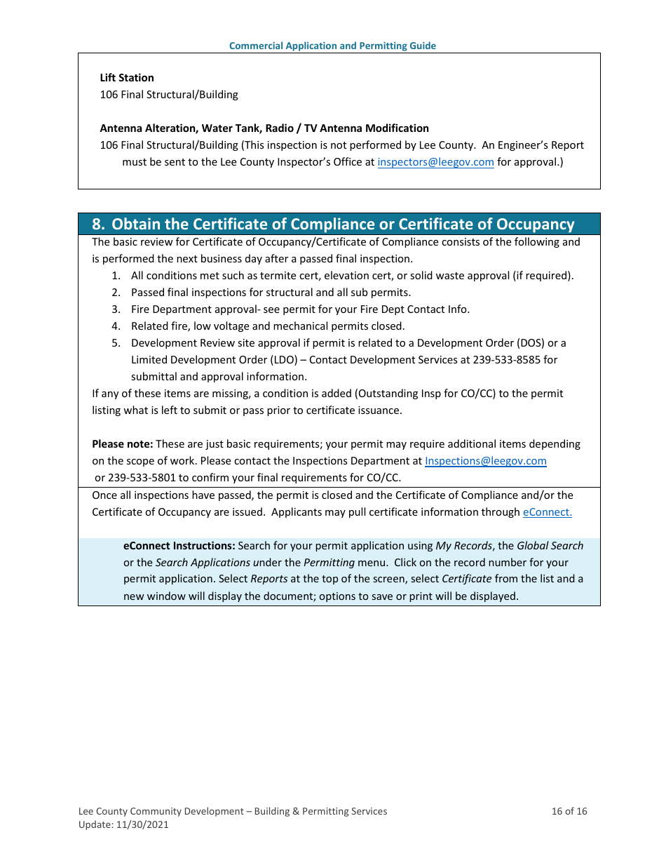 Commercial Building (New Construction, Alterations / Remodeling, Additions, Accessory Structures, and Modular) Application and Permitting Guide - Lee County, Florida, Page 16