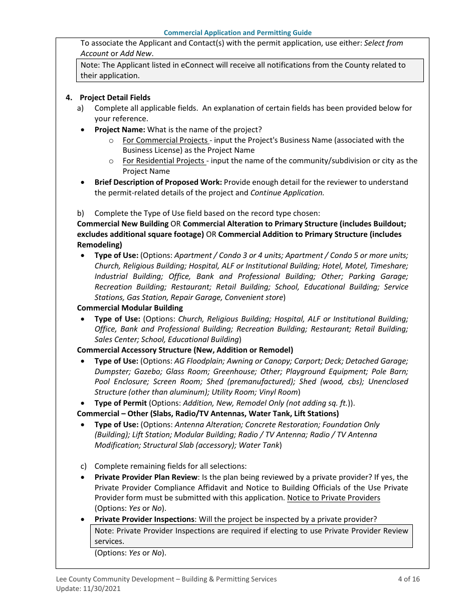 Commercial Building (New Construction, Alterations / Remodeling, Additions, Accessory Structures, and Modular) Application and Permitting Guide - Lee County, Florida, Page 4