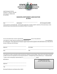 Document preview: Municipal Entitlement Land Selection Form - Alaska