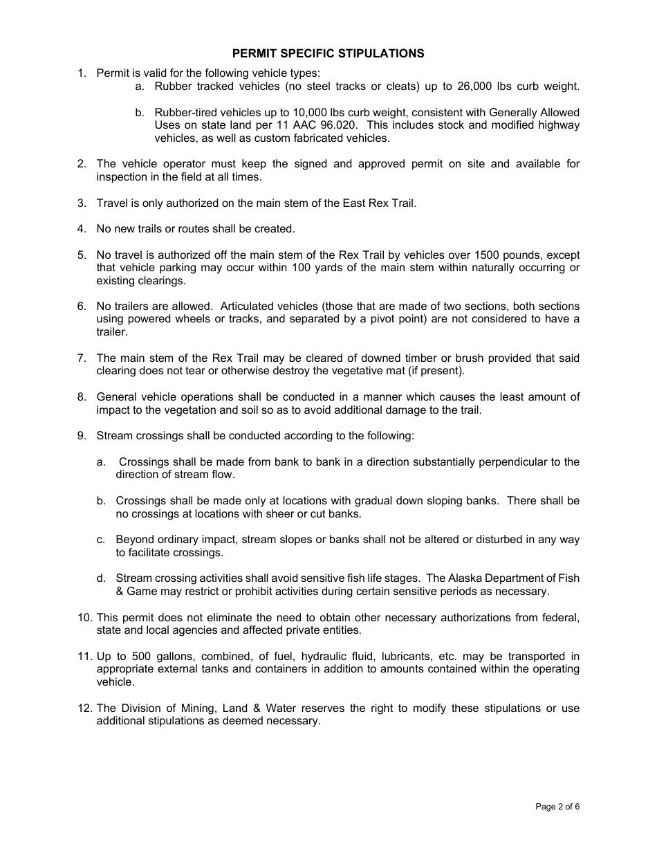 East Rex Trail Travel Permit - Alaska, Page 2