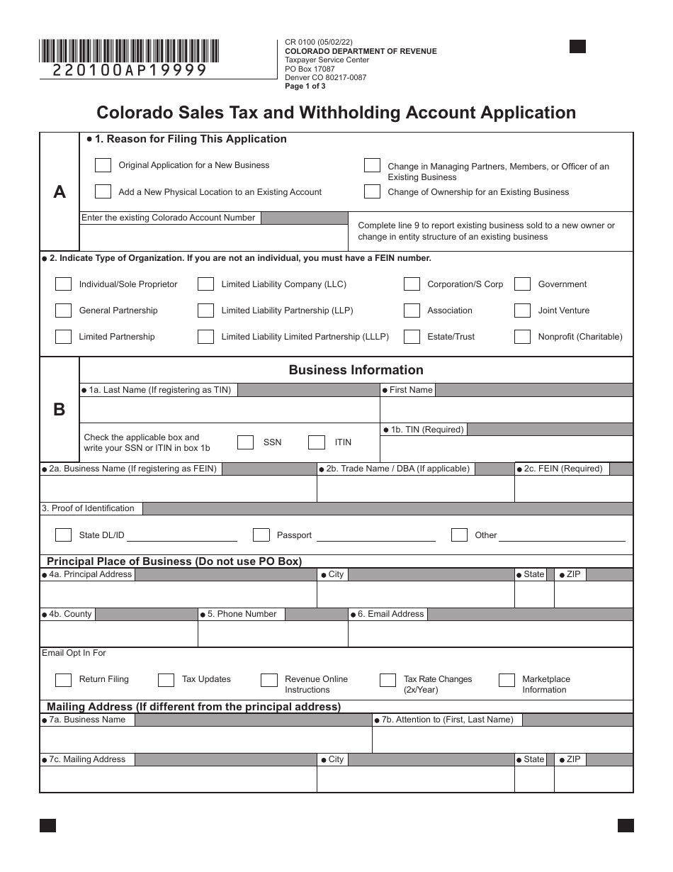 Form CR0100 - Fill Out, Sign Online and Download Fillable PDF, Colorado ...