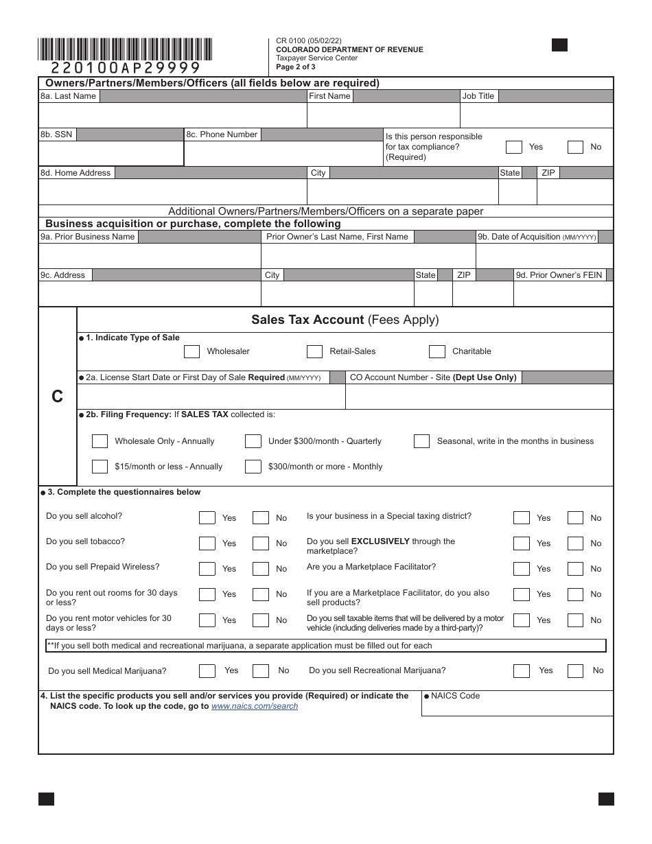 Form CR0100 - Fill Out, Sign Online and Download Fillable PDF, Colorado ...