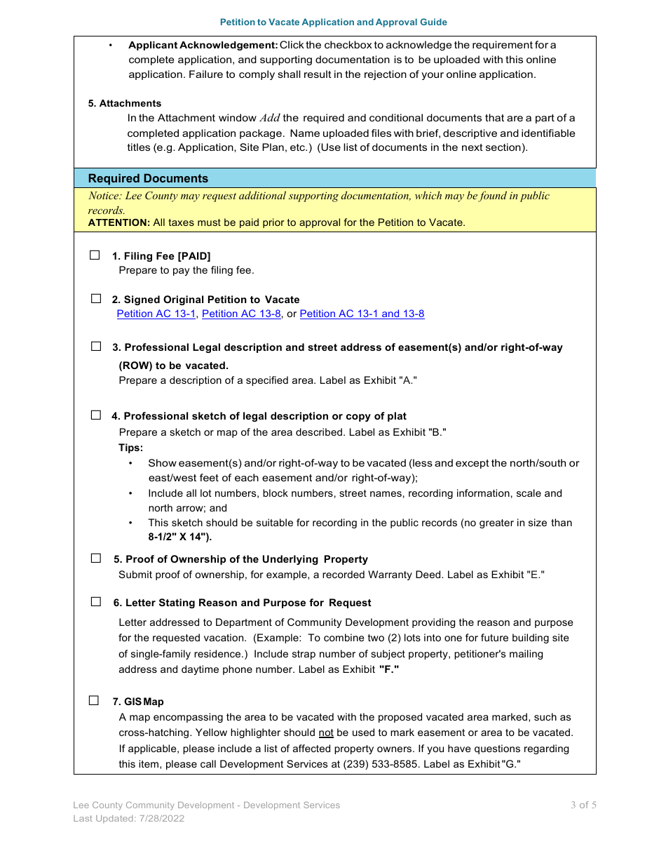 Petition to Vacate Application and Approval Guide - Lee County, Florida, Page 3