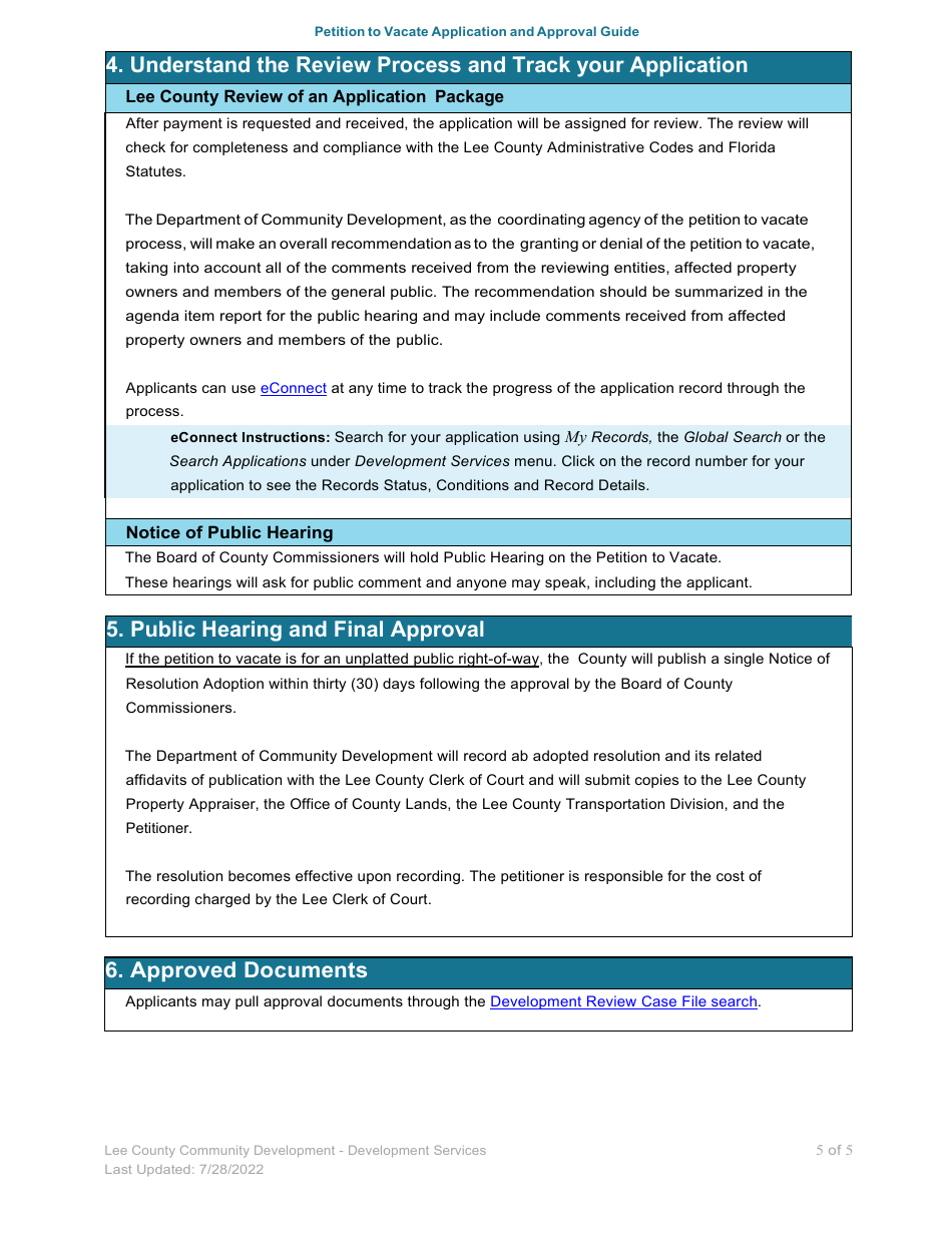 Petition to Vacate Application and Approval Guide - Lee County, Florida, Page 5