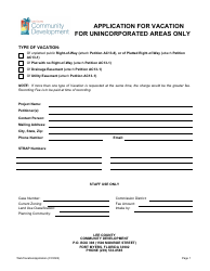 Document preview: Application for Vacation for Unincorporated Areas Only - Lee County, Florida