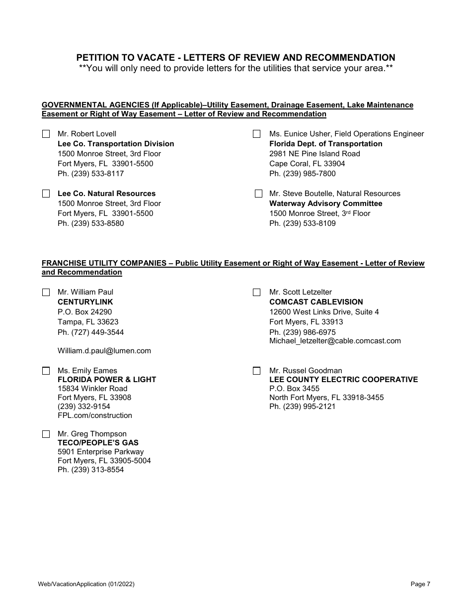 Application for Vacation for Unincorporated Areas Only - Lee County, Florida, Page 7