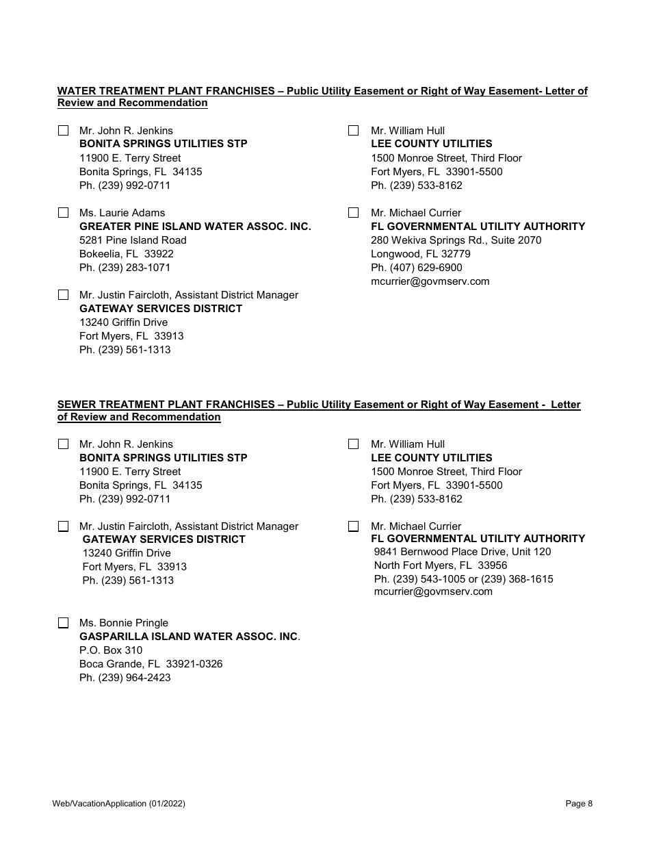 Application for Vacation for Unincorporated Areas Only - Lee County, Florida, Page 8