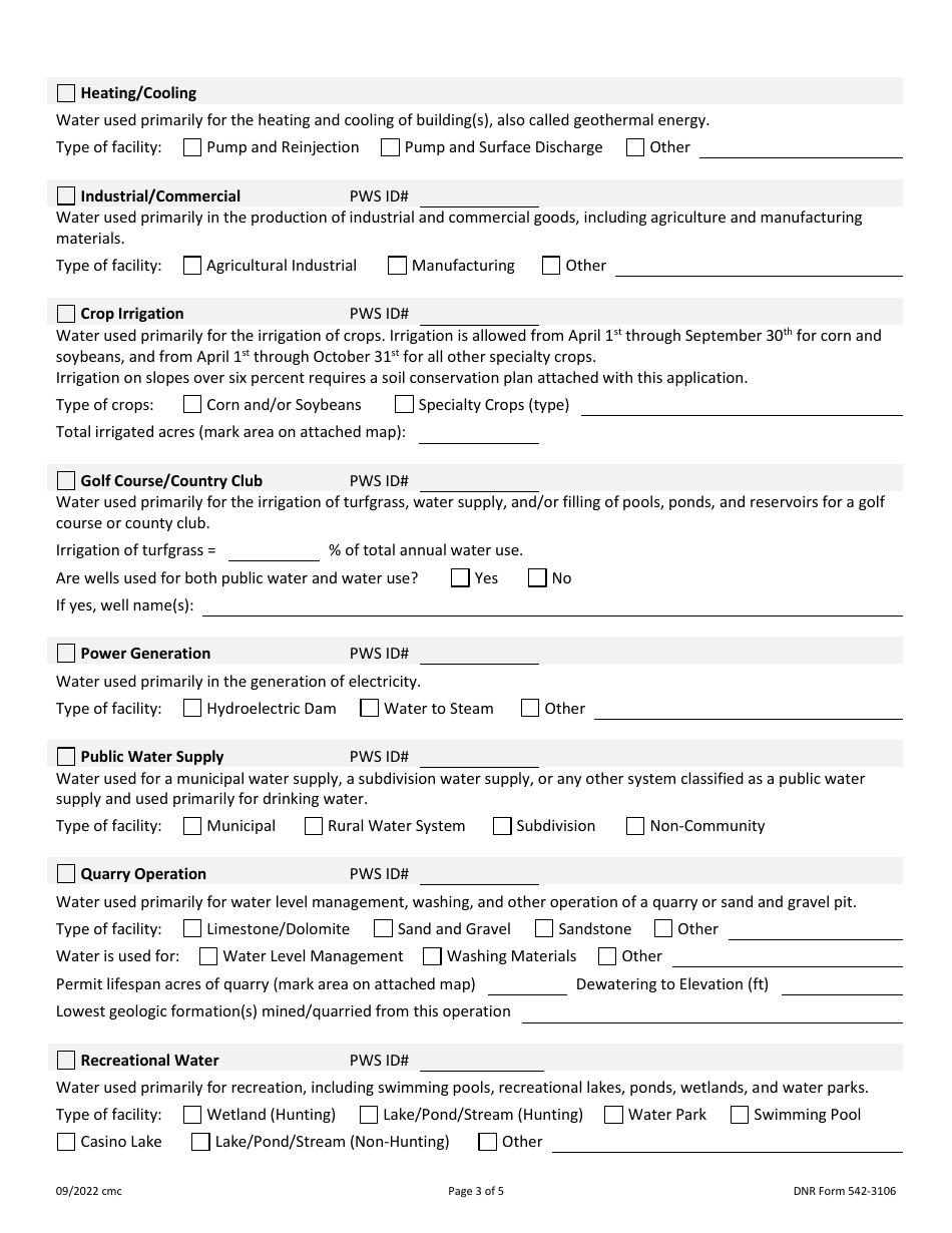 DNR Form 542-3106 Water Use Permit Application - Iowa, Page 3