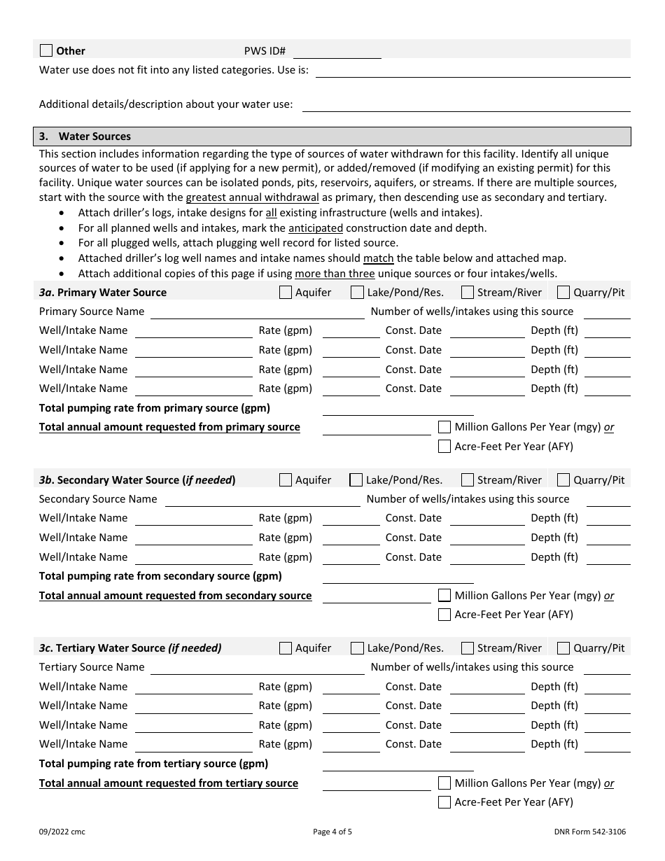 DNR Form 542-3106 Water Use Permit Application - Iowa, Page 4