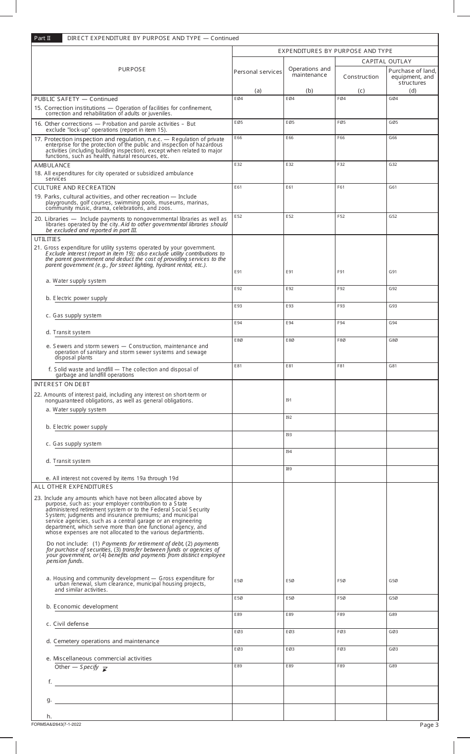 Form SAI2643 Annual Survey of City and Town Finances Form - Oklahoma, Page 3