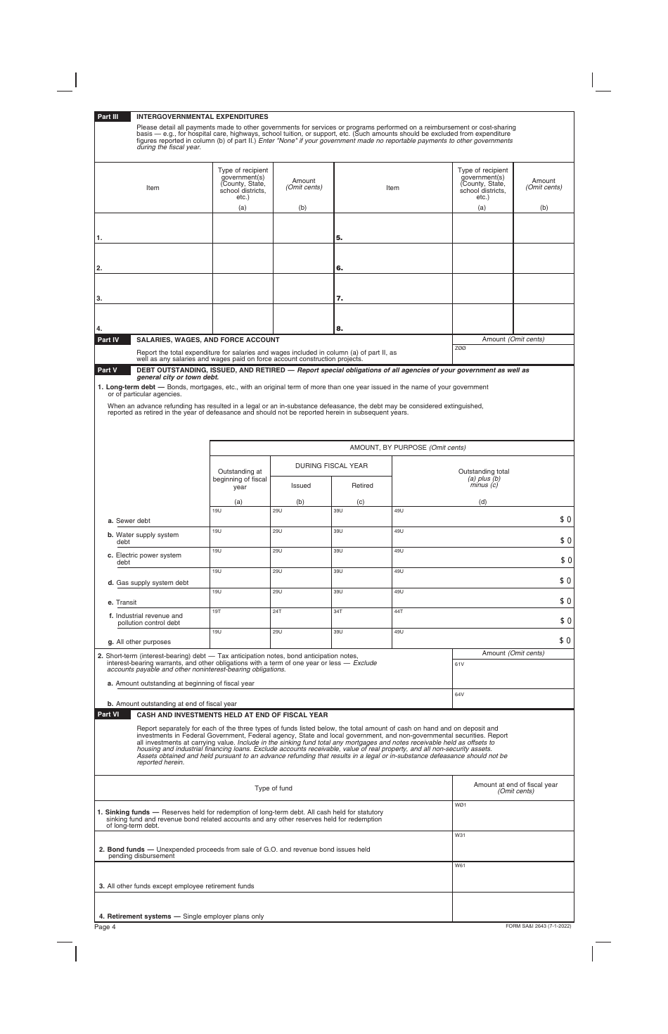 Form SAI2643 Annual Survey of City and Town Finances Form - Oklahoma, Page 4