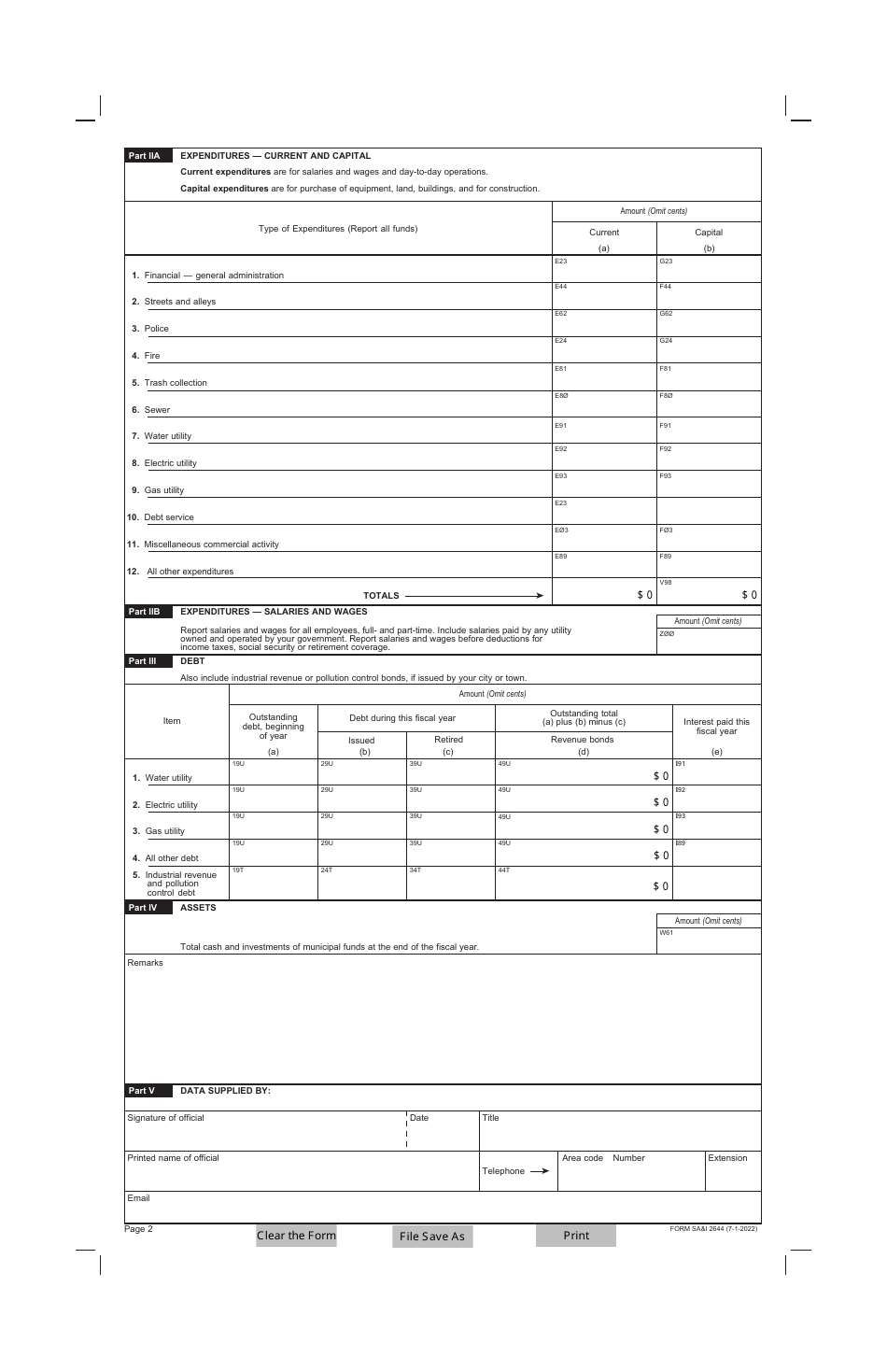 Form SAI2644 Annual Survey of City and Town Finances Form - Oklahoma, Page 2