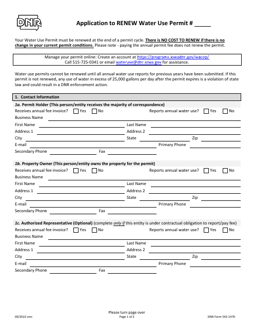 DNR Form 542-1470  Printable Pdf
