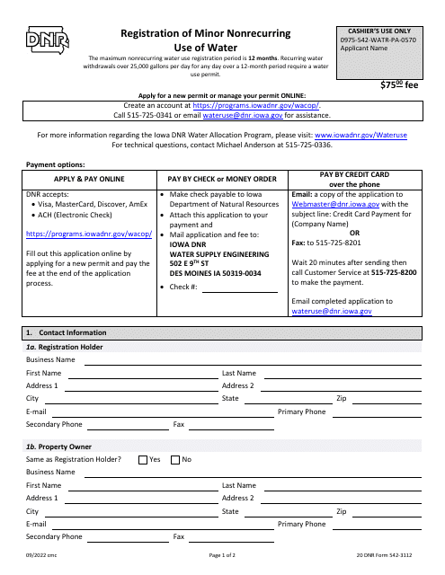 DNR Form 542-3112  Printable Pdf