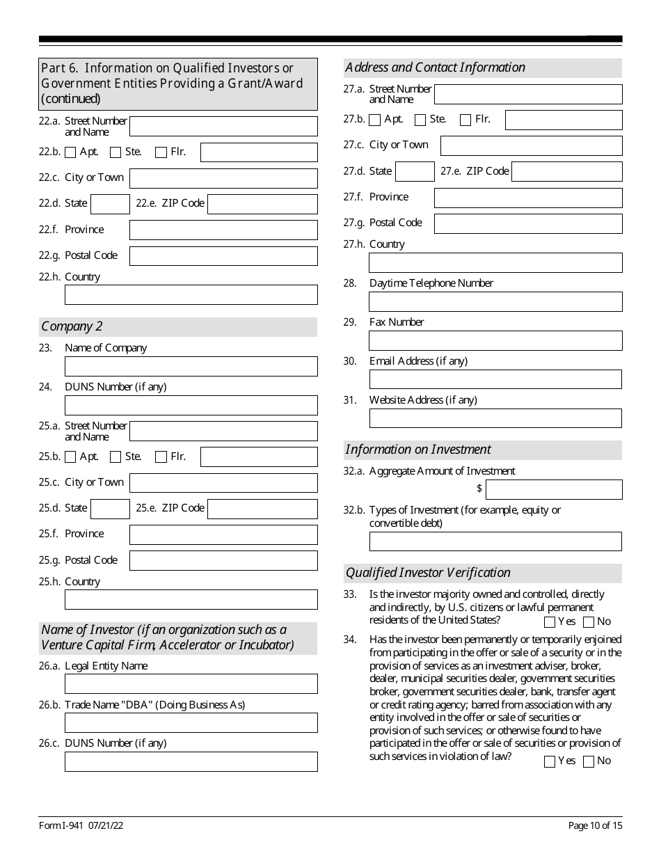 USCIS Form I-941 Application for Entrepreneur Parole, Page 10