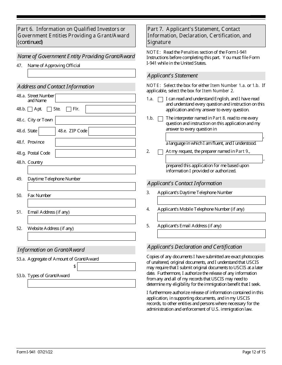 USCIS Form I-941 Application for Entrepreneur Parole, Page 12