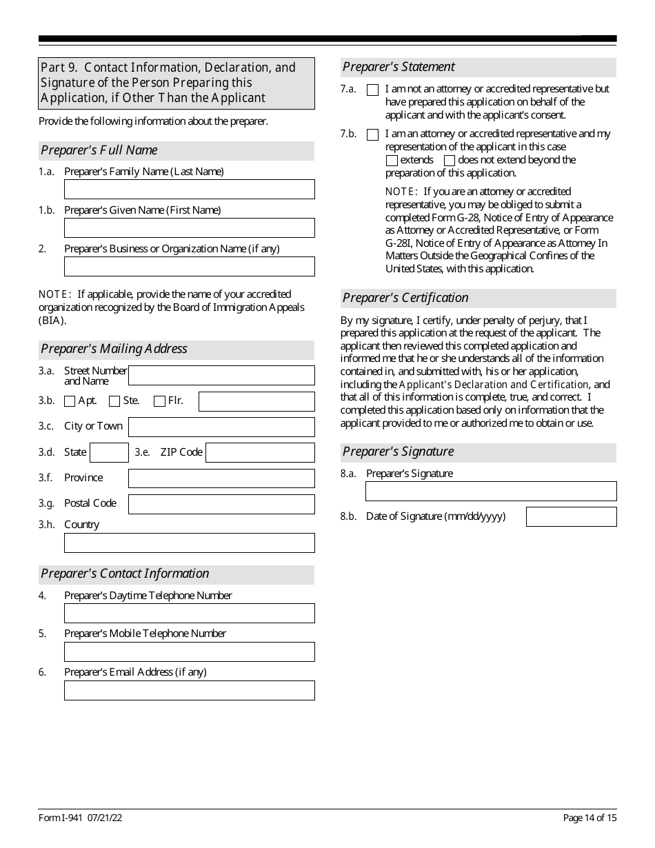 USCIS Form I-941 Application for Entrepreneur Parole, Page 14