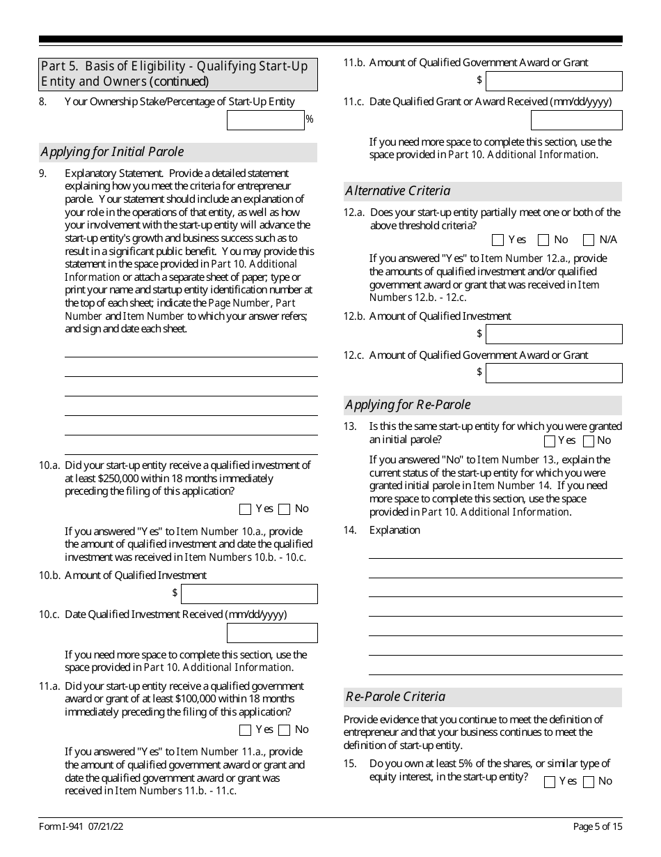 USCIS Form I941 Download Fillable PDF or Fill Online Application for