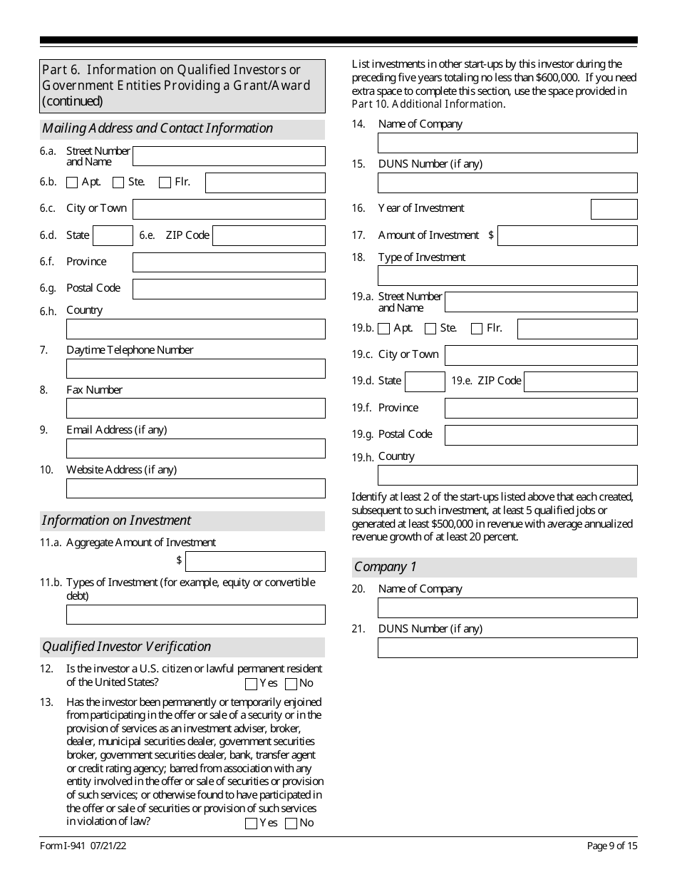 USCIS Form I-941 Download Fillable PDF or Fill Online Application for ...