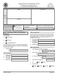 Document preview: USCIS Form I-941 Application for Entrepreneur Parole