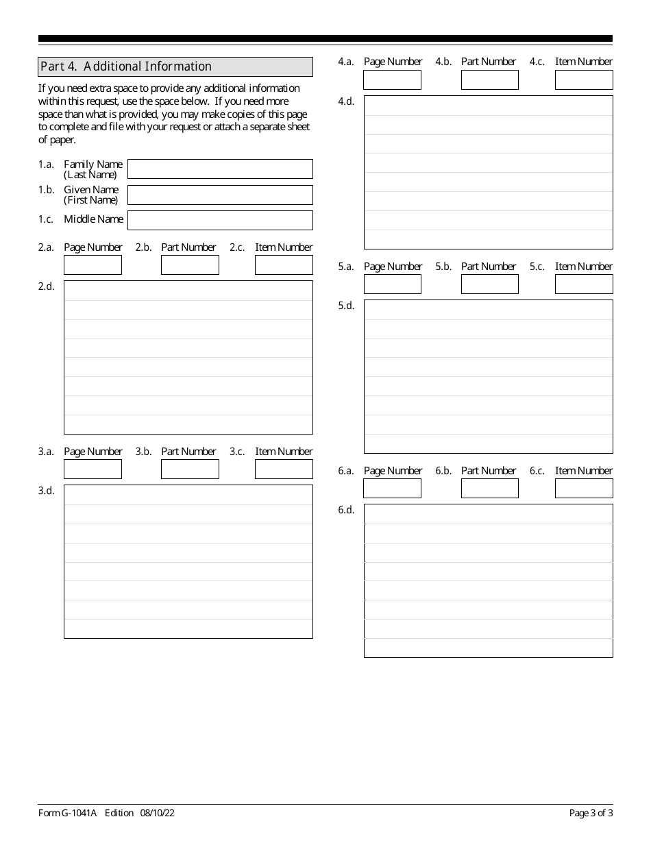 USCIS Form G-1041A Genealogy Records Request, Page 3