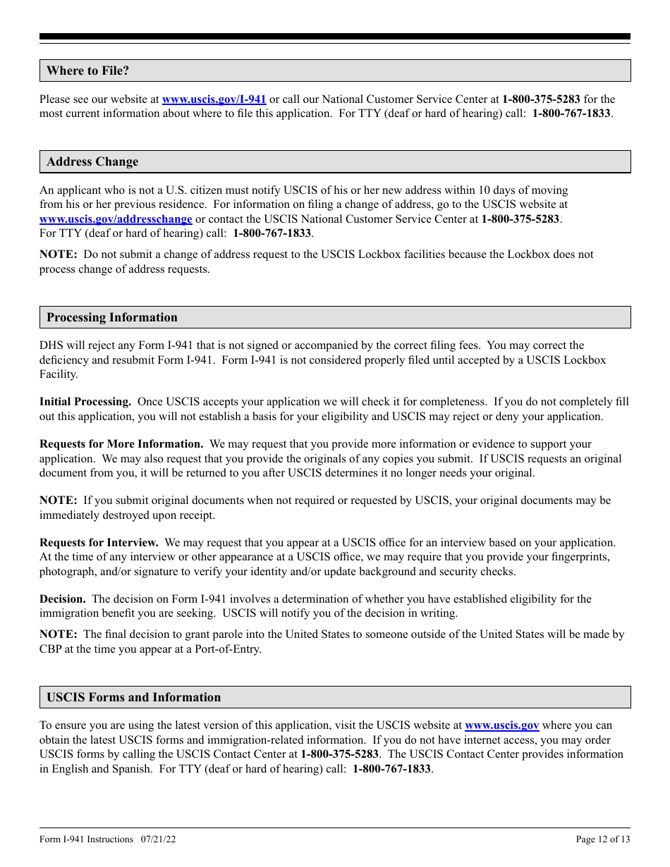 Instructions for USCIS Form I-941 Application for Entrepreneur Parole, Page 12