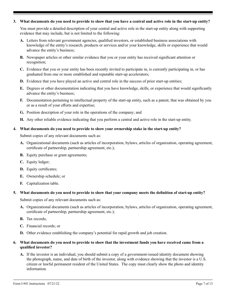 Instructions for USCIS Form I-941 Application for Entrepreneur Parole, Page 7