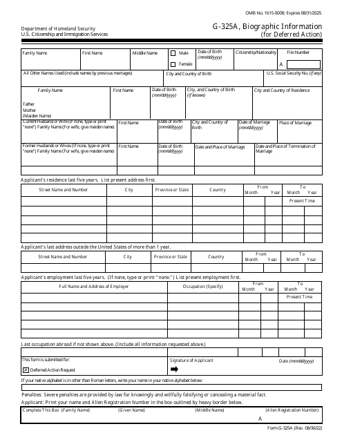 USCIS Form G-325A  Printable Pdf