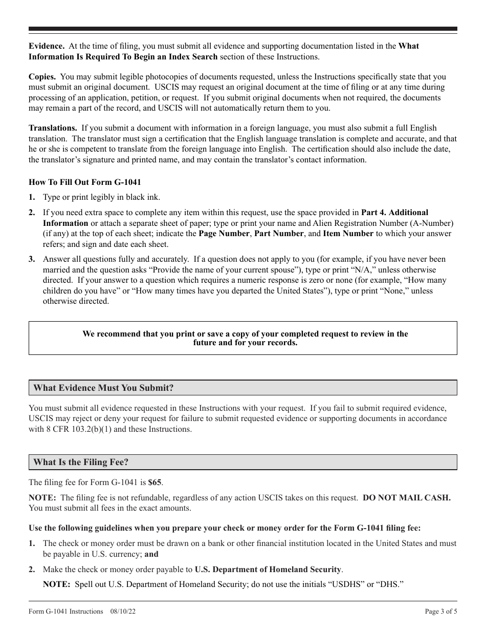Instructions for USCIS Form G-1041 Genealogy Index Search Request, Page 3
