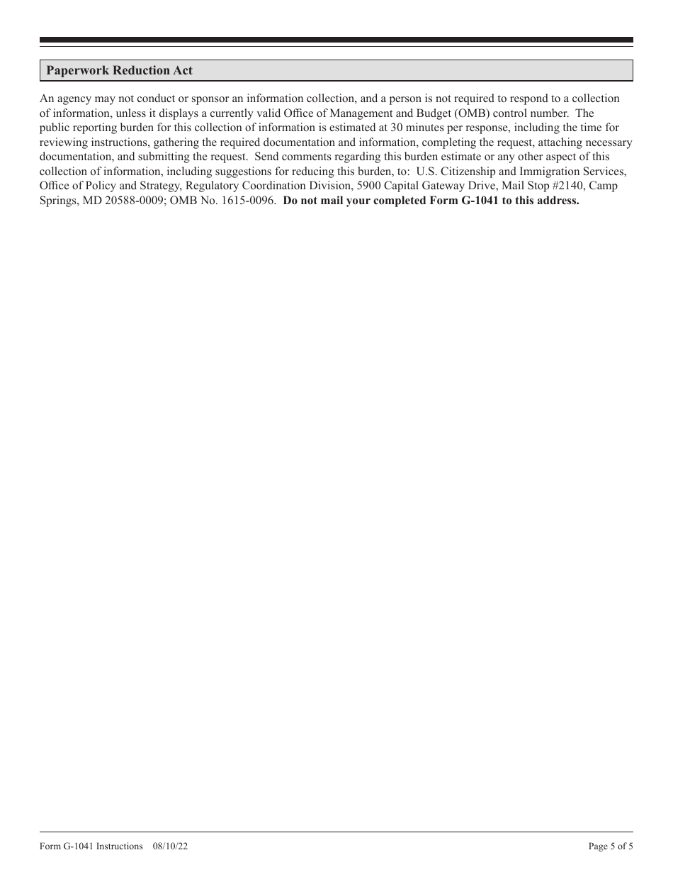 Instructions for USCIS Form G-1041 Genealogy Index Search Request, Page 5