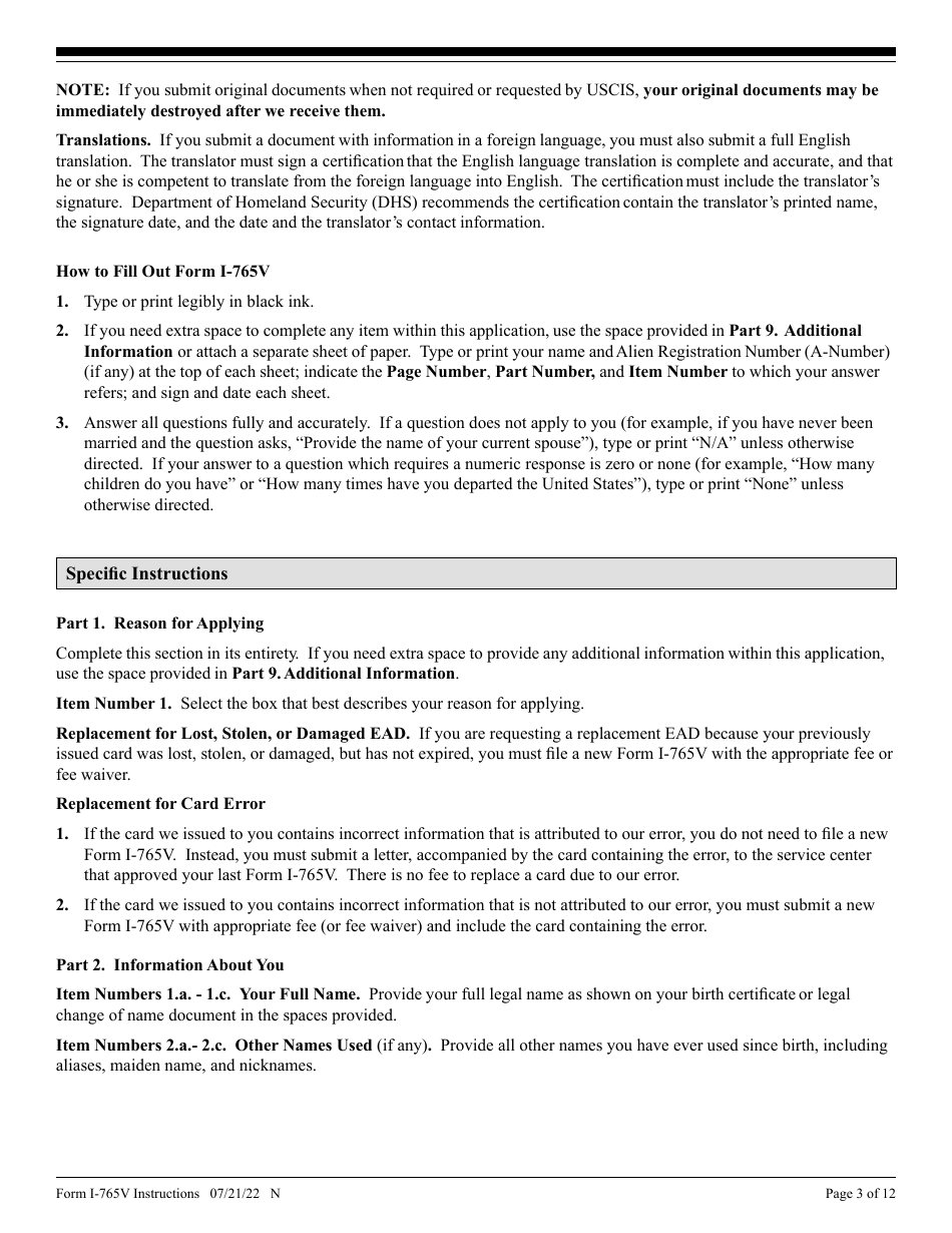 Instructions for USCIS Form I-765V Application for Employment Authorization for Abused Nonimmigrant Spouse, Page 3