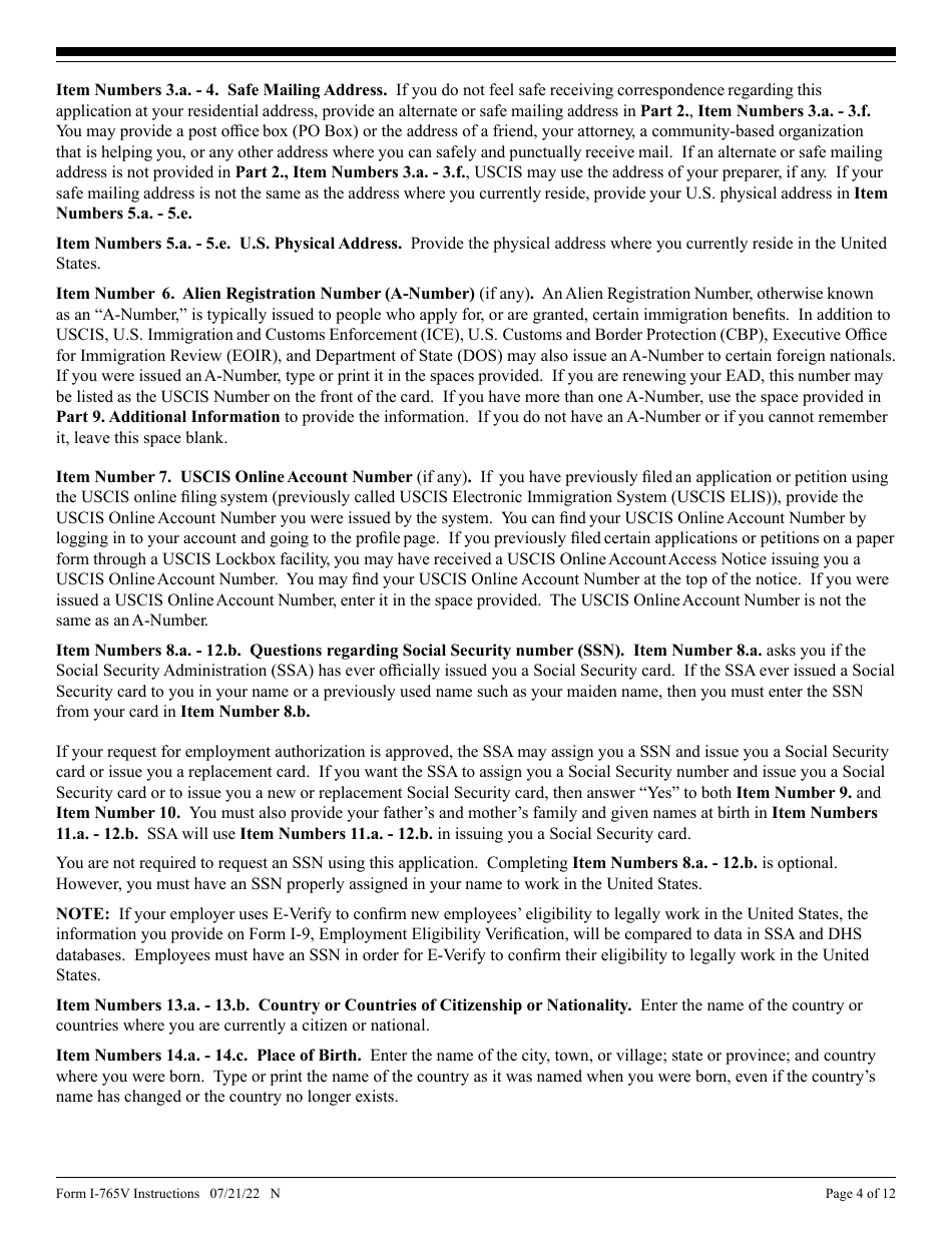 Instructions for USCIS Form I-765V Application for Employment Authorization for Abused Nonimmigrant Spouse, Page 4
