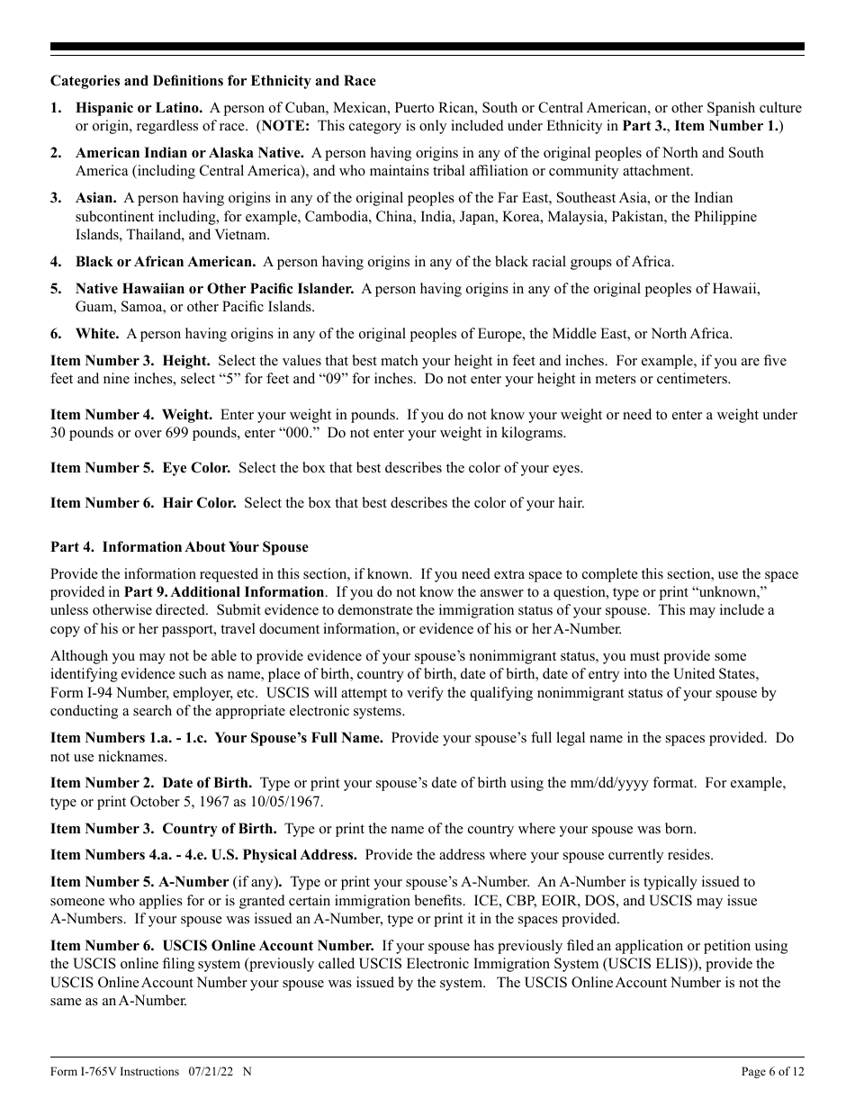 Instructions for USCIS Form I-765V Application for Employment Authorization for Abused Nonimmigrant Spouse, Page 6