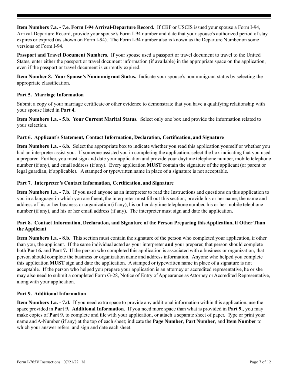 Instructions for USCIS Form I-765V Application for Employment Authorization for Abused Nonimmigrant Spouse, Page 7