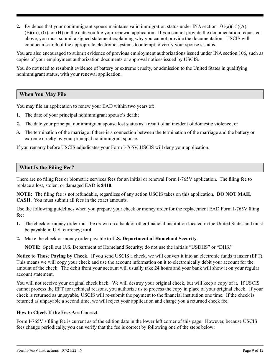 Download Instructions For Uscis Form I 765v Application For Employment Authorization For Abused