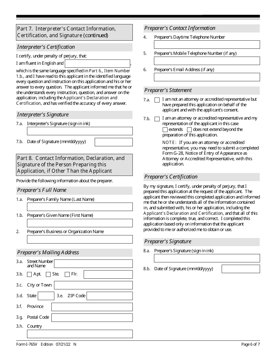 USCIS Form I-765V Application for Employment Authorization for Abused Nonimmigrant Spouse, Page 6