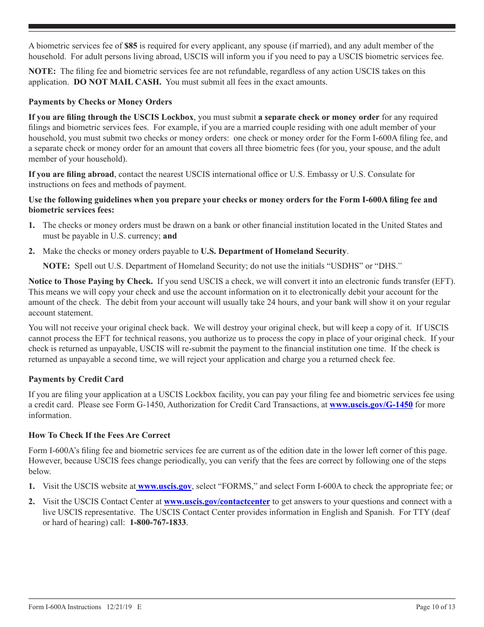 Instructions for USCIS Form I-600A Application for Advance Processing of an Orphan Petition, Page 10