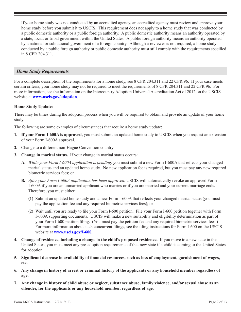 Instructions for USCIS Form I-600A Application for Advance Processing of an Orphan Petition, Page 7